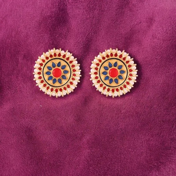 GoldPlated_Ethnic_Round_Stud_Earrings_with_Red_and_Blue_Ena_For_Women_&_Girls