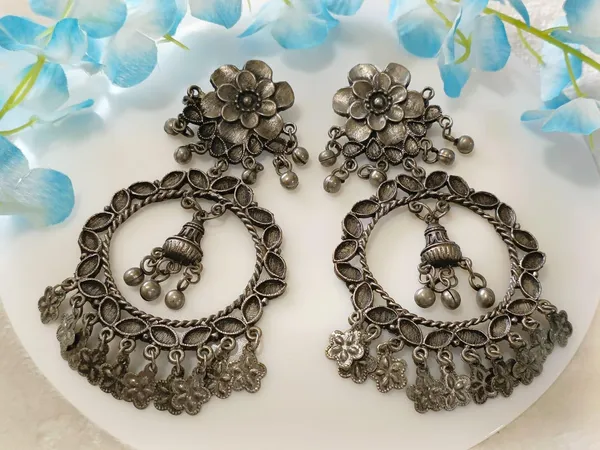 Silver_Oxidised_Floral_Circle_Shape_Afghani_Earring_For_Women_&_Girls