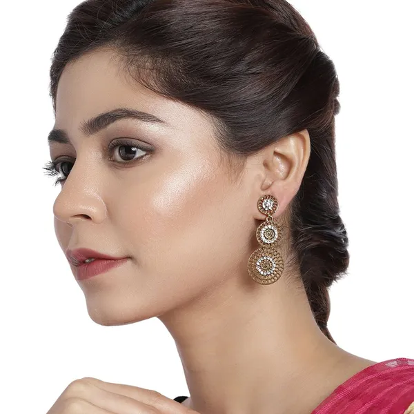 GoldToned_Antique_Circular_Drop_Earrings_For_Women_&_Girls