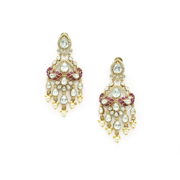 Exquisite_GoldPlated_Chandelier_Earrings_with_Ruby_and_Pear_For_Women_&_Girls
