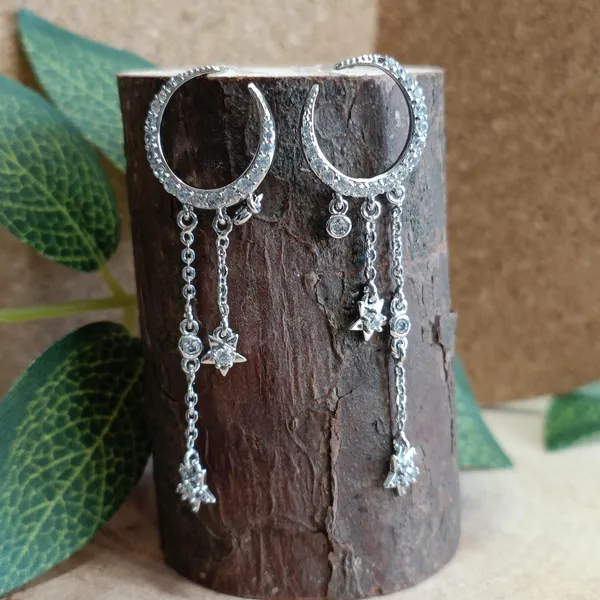Silver_Plated_Moon_Shaped_CZ_Studded_With_Dangling_Stars_Fashion_Wen_Earring_2102_For_Women_&_Girls