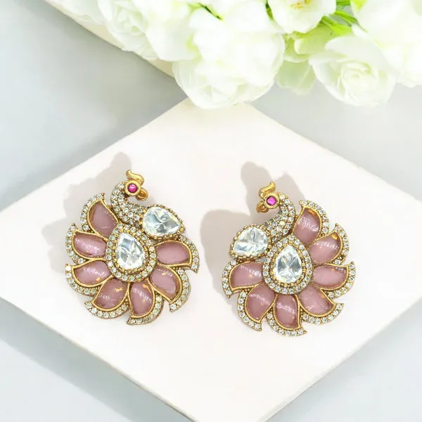 GoldPlated_Peacock_Design_Earrings_with_Ruby_and_Crystal_Ac_For_Women_&_Girls