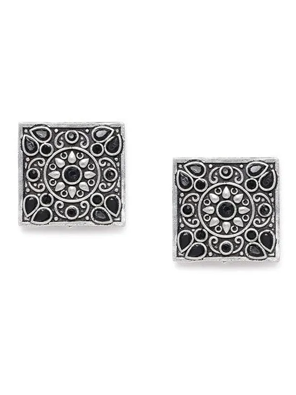Antique_SilverPlated_Square_Stud_Earrings_With_Black_Accent_For_Women_&_Girls