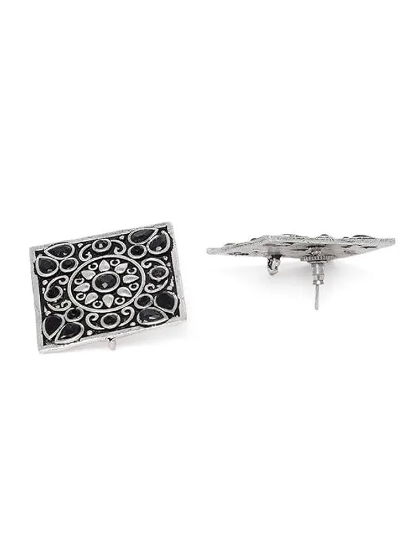 Antique_SilverPlated_Square_Stud_Earrings_With_Black_Accent_For_Women_&_Girls
