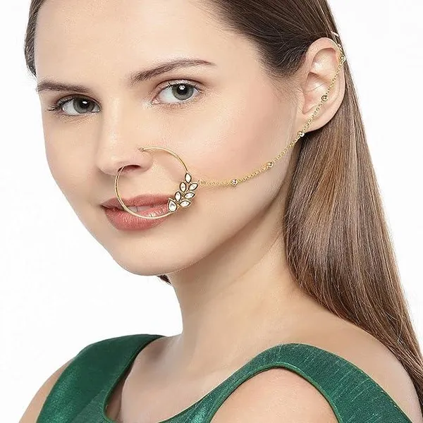 Gold-Plated_Handcrafted_Kundan_Stone-Studded_Chained_Nose_Ri_For_Women_&_Girls