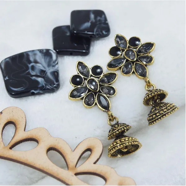 Antique_Gold_Plated_Blackish_Stones_Small_Jhumki_Earring-_AER_350_For_Women_&_Girls