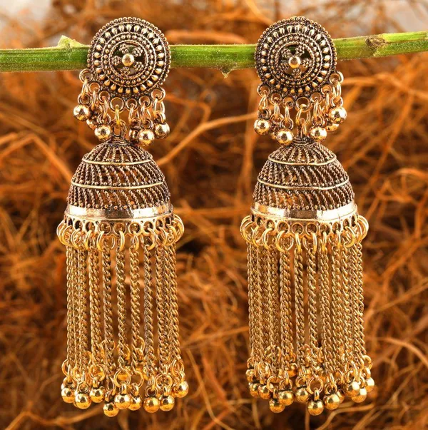 Antique_Gold_Plated_Long_Latkan_Jhumka_Earring-_AER_277_For_Women_&_Girls