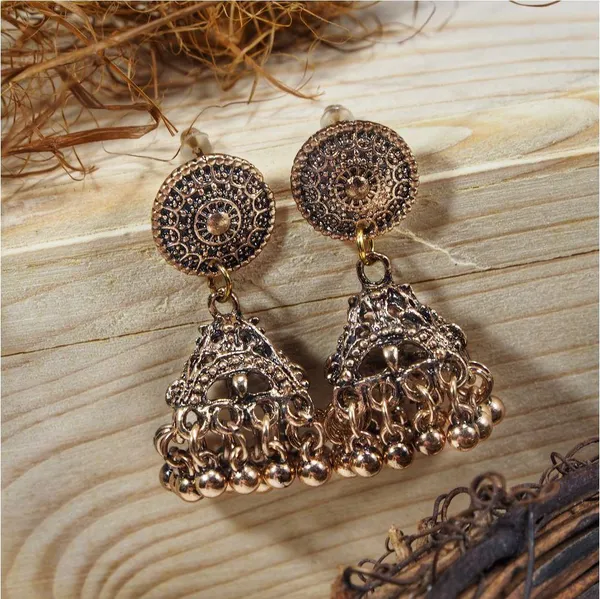 Antique_Gold_Plated_Temple_Shaped_Small_Jhumki_Earring-_AER_343_For_Women_&_Girls
