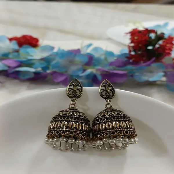 Antique_Gold_Plated_White_Pearl_Jhumka_Earring-AER_4192_For_Women_&_Girls