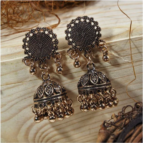 Antique_Oxidized_Gold_Plated_Small_Jhumki_Earring-_AER_364_For_Women_&_Girls