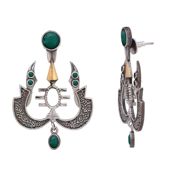 Antique_Silver-Plated_Ethnic_Green_Stone_Earrings_For_Women_&_Girls