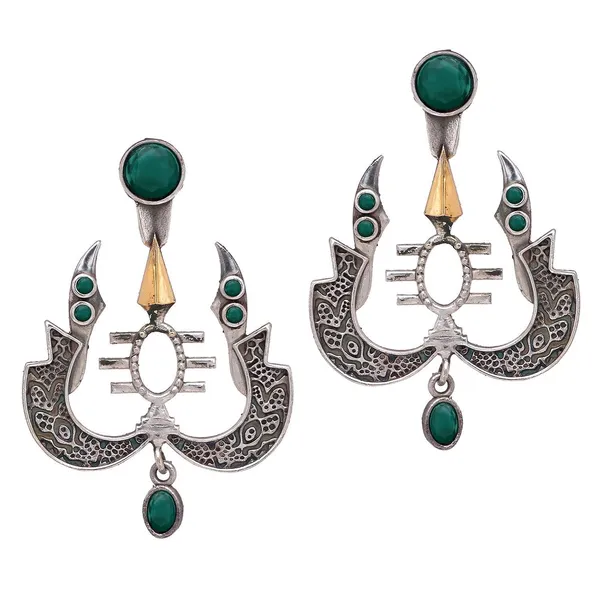 Antique_Silver-Plated_Ethnic_Green_Stone_Earrings_For_Women_&_Girls
