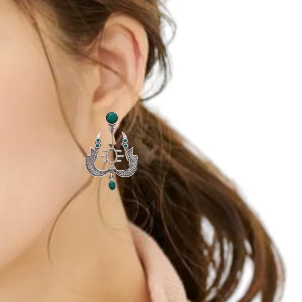Antique_Silver-Plated_Ethnic_Green_Stone_Earrings_For_Women_&_Girls
