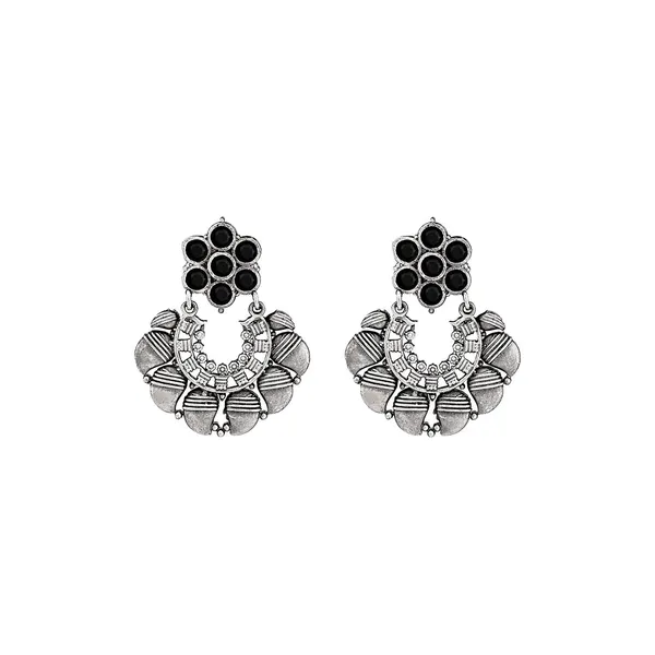Antique_Silver-Plated_Floral_Hoop_Earrings_With_Black_Accent_For_Women_&_Girls