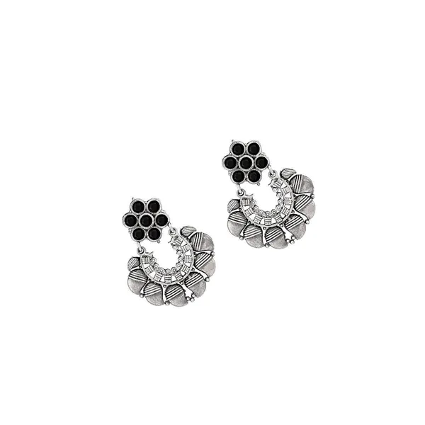 Antique_Silver-Plated_Floral_Hoop_Earrings_With_Black_Accent_For_Women_&_Girls