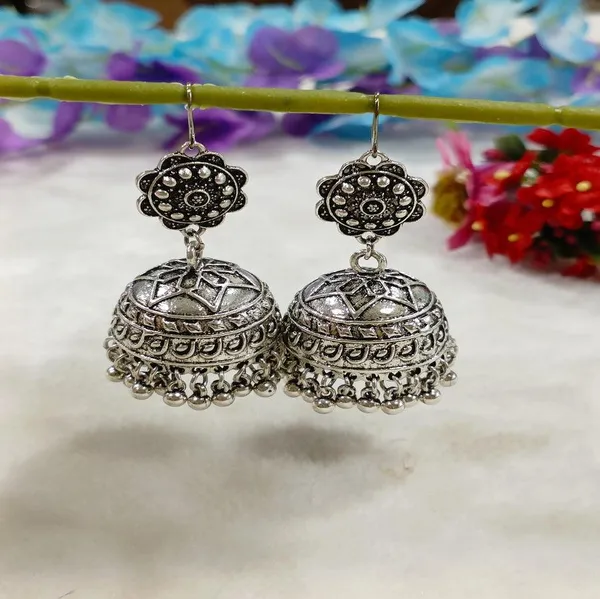 Antique_Silver_Plated_Floral_Jhumka_Earring-_AER_4204_For_Women_&_Girls