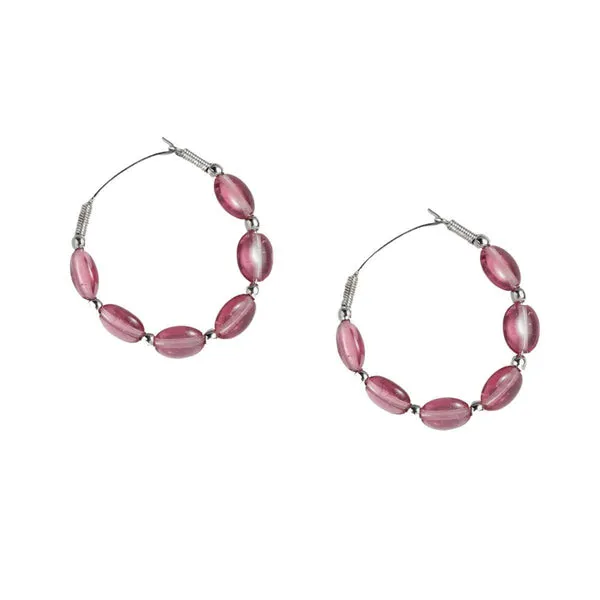 SilverToned_Pink_Beaded_Hoop_Earrings_For_Women_&_Girls