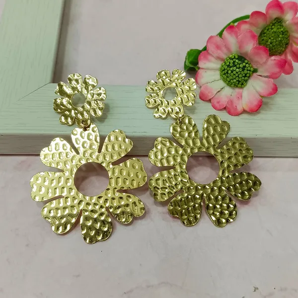 Bold_Hammered_Gold_Floral_Statement_Earrings_For_Women_&_Girls