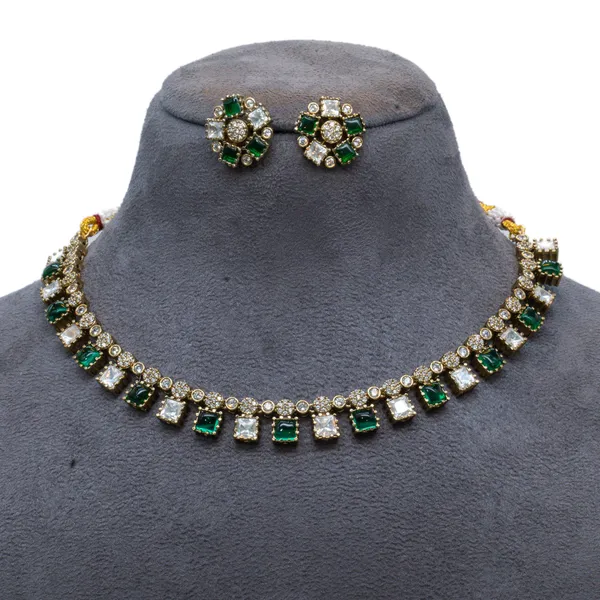 Classic_Gold-Plated_White_Stone_Necklace_Set_with_Matching_Earrings_For_Women_&_Girls