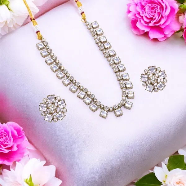 Classic_Gold-Plated_White_Stone_Necklace_Set_with_Matching_Earrings_For_Women_&_Girls