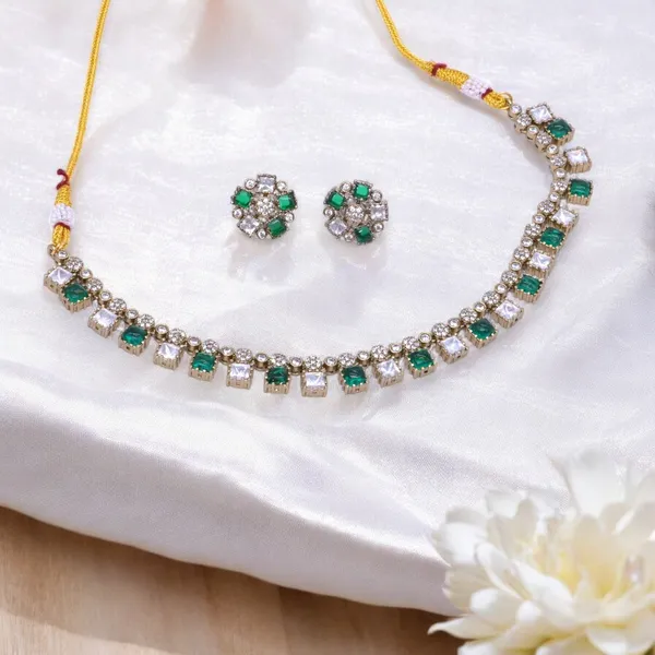Classic_Gold-Plated_White_Stone_Necklace_Set_with_Matching_Earrings_For_Women_&_Girls