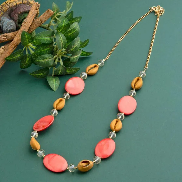 Coral_Shell_And_Golden_Topaz_Crystal_Beaded_Long_Necklace-_N_For_Women_&_Girls