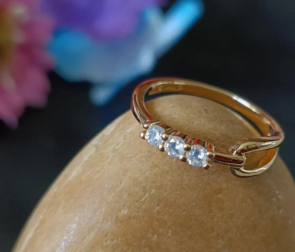 CZ_Gold_Plated_Three_Stone_Finger_Ring-_FR_2501_For_Women_&_Girls