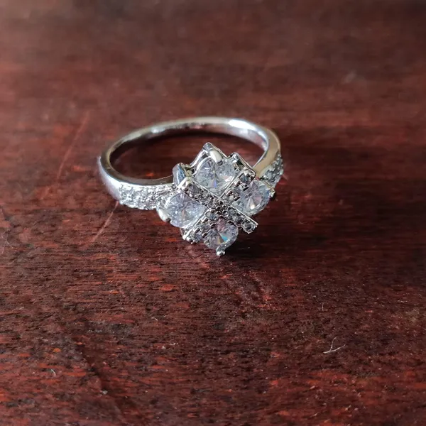 CZ_Silver_Plated_Cross_Stud_Finger_Ring-_FR_2546_For_Women_&_Girls