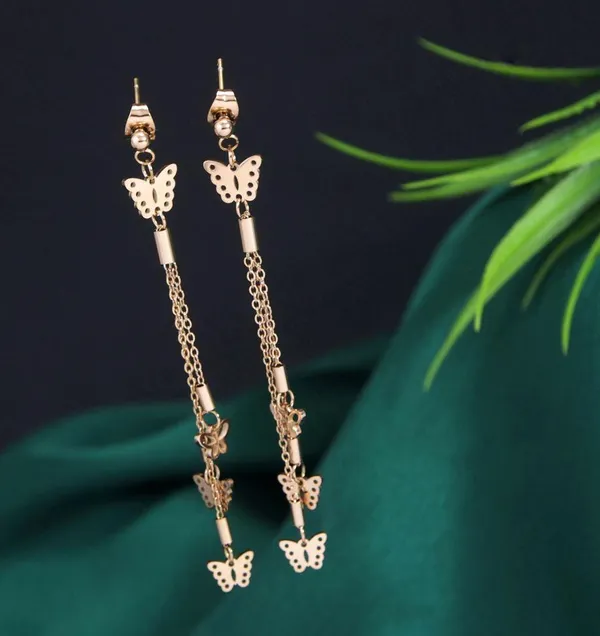 Stainless_Steel_Rosegold_Plated_Butterfly_Shaped_Chain_Earring__2721_For_Women_&_Girls