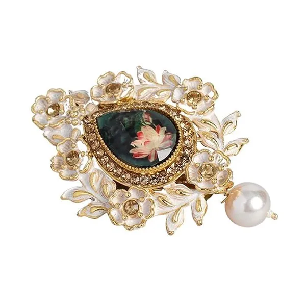 Gold-Toned_&_Green_Handcrafted_Enamelled_Stone-Studded_Brooc_For_Women_&_Girls