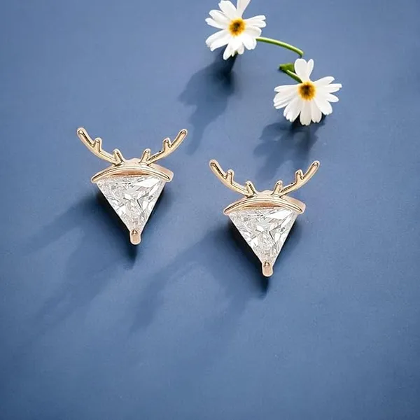 Elegant_Deer_Antler_Diamond_Stud_Earrings_For_Women_&_Girls
