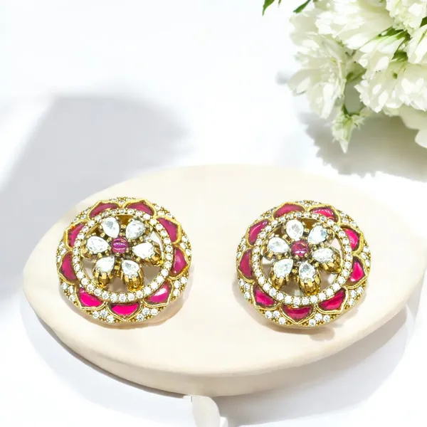 Elegant_Gold-Plated_Floral_Stud_Earrings_with_Emerald_Green_For_Women_&_Girls