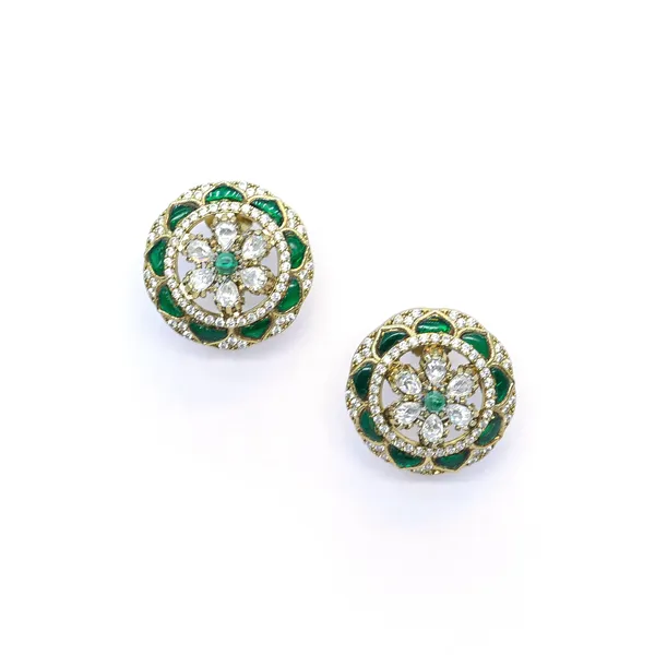Elegant_Gold-Plated_Floral_Stud_Earrings_with_Emerald_Green_For_Women_&_Girls