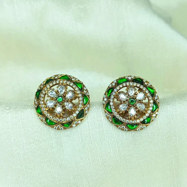 Elegant_Gold-Plated_Floral_Stud_Earrings_with_Emerald_Green_For_Women_&_Girls