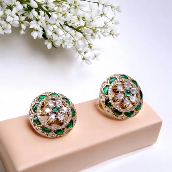 Elegant_Gold-Plated_Floral_Stud_Earrings_with_Emerald_Green_For_Women_&_Girls