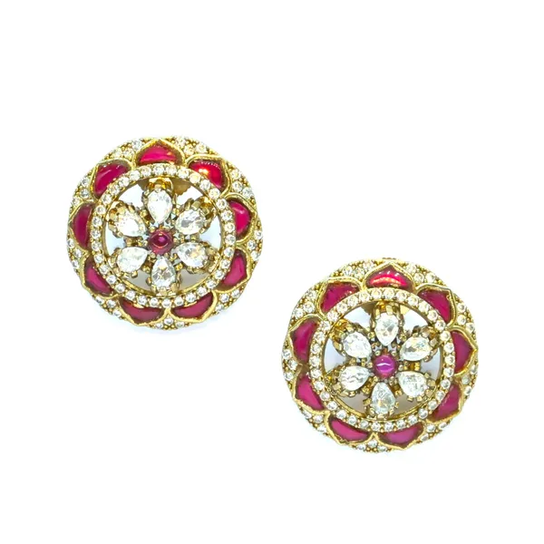 Elegant_Gold-Plated_Floral_Stud_Earrings_with_Emerald_Green_For_Women_&_Girls