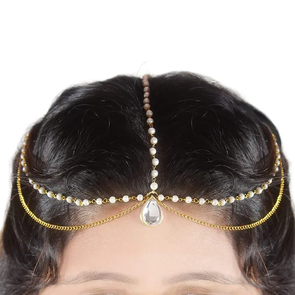 Elegant_Gold-Plated_Maang_Tikka_with_Pearls_and_Crystal_Drop_For_Women_&_Girls