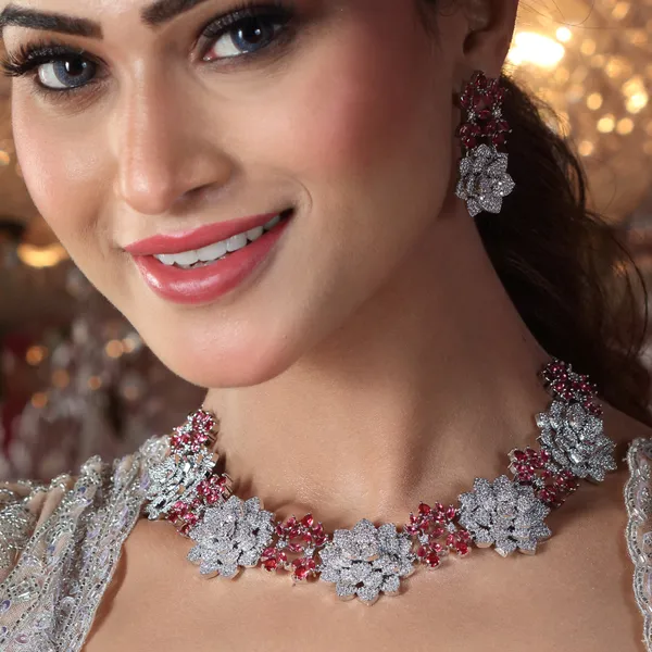 Elegant_rose_AD_and_ruby_necklace_set_For_Women_&_Girls