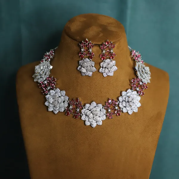 Elegant_rose_AD_and_ruby_necklace_set_For_Women_&_Girls