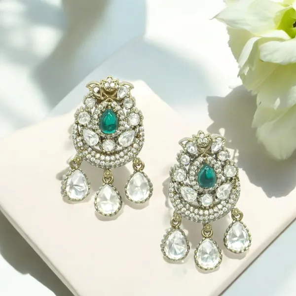 Elegant_Ruby_and_Crystal_Drop_Earrings_with_Triple_Tear-Drop_For_Women_&_Girls
