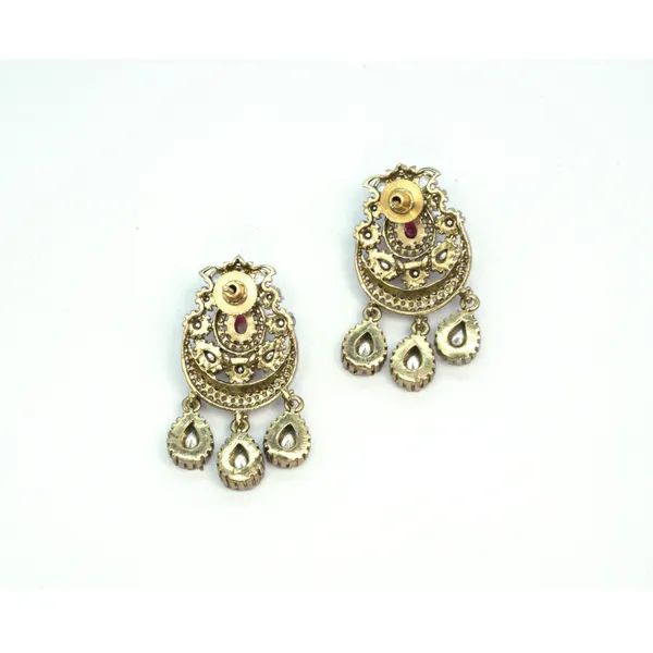 Elegant_Ruby_and_Crystal_Drop_Earrings_with_Triple_Tear-Drop_For_Women_&_Girls