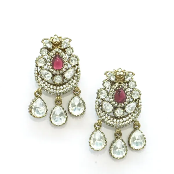 Elegant_Ruby_and_Crystal_Drop_Earrings_with_Triple_Tear-Drop_For_Women_&_Girls