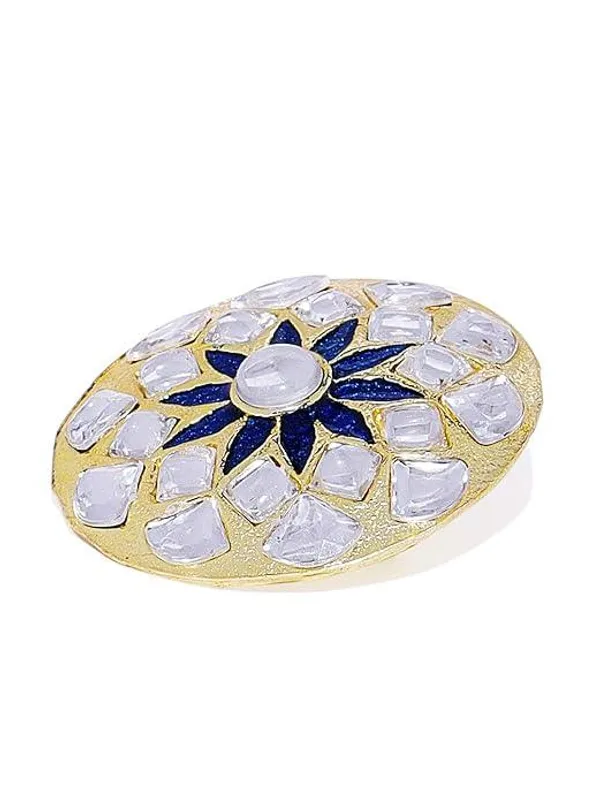 Gold-Plated_White_Navy_Blue_Stone-Studded_Enameled_Brooch_For_Women_&_Girls