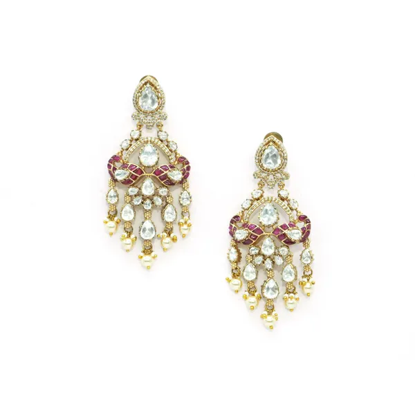 Exquisite_Gold-Plated_Chandelier_Earrings_with_Ruby_and_Pear_For_Women_&_Girls