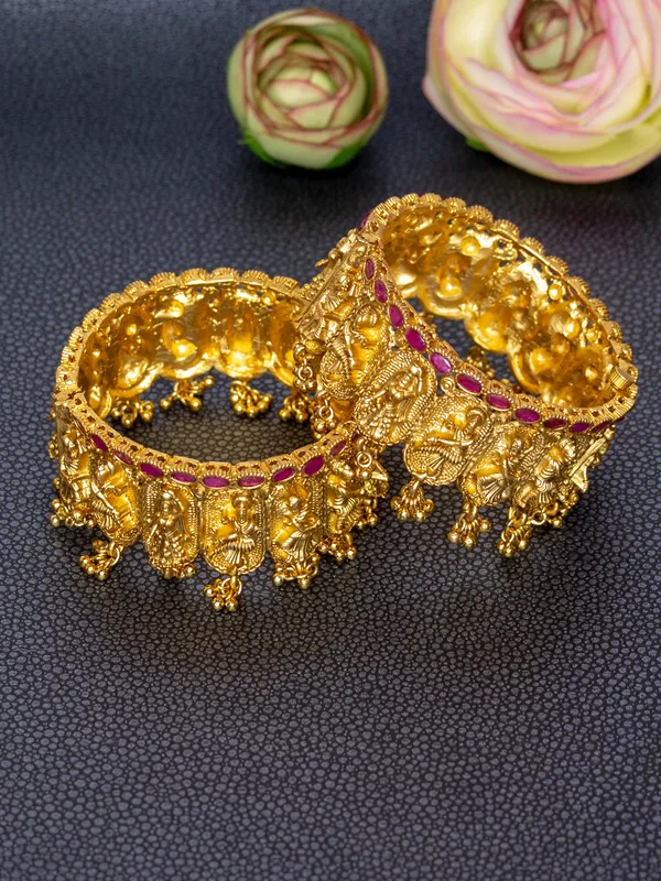 Exquisite_Gold-Plated_Temple_Design_Bangles_with_Ruby_Accent_For_Women_&_Girls