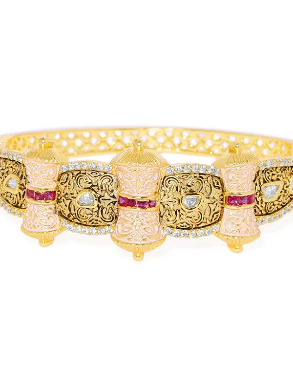Exquisite_Gold-Plated_Temple_Design_brecelet_with_Ruby_and_Enamel_For_Women_&_Girls