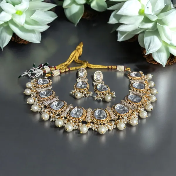 Exquisite_Kundan_Choker_Necklace_and_Earrings_Set_with_Pearl_For_Women_&_Girls
