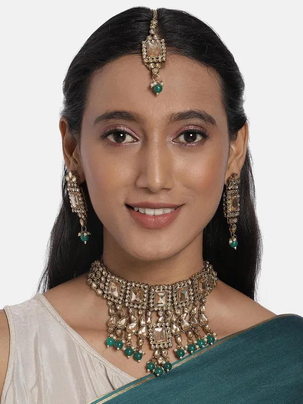 Traditional_Gold-Plated_Kundan_Choker_Necklace_Set_With_Earr_For_Women_&_Girls