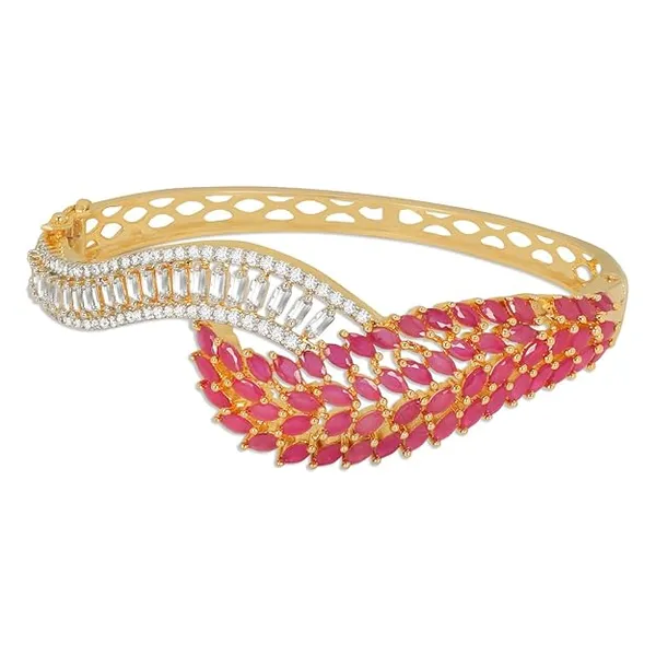 Gold-Plated_Bangle_Bracelet_with_Ruby_Marquise_and_White_Cry_For_Women_&_Girls