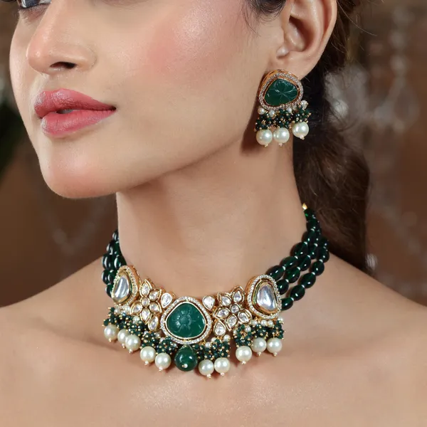 Gold-Plated_Beaded_Necklace_Earrings_Set_(Copy)_For_Women_&_Girls